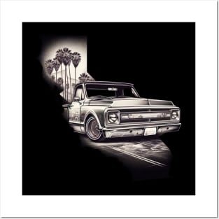 California Dreamin' - Chevy C10 Lowrider Double Exposure Sketch Posters and Art